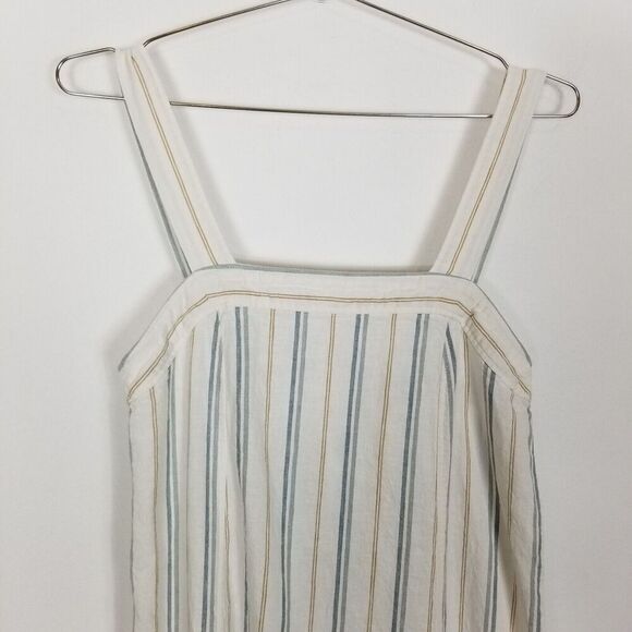 Madewell Women Linen-Cotton Princess-Seamed Midi Dress Sz M Stripe Boho Vacation - Picture 2 of 8